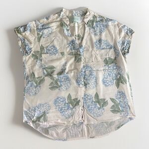 Piyama Top Womens Size Small Blue Hydrangeas Pajama Top Rayon
